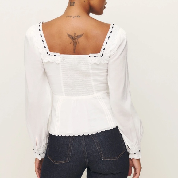 NEW Reformation Haisley Cotton Lace Top - White Lace Bow Blouse - Picture 4 of 14